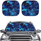 Renewold Galaxy Space Blue Windshield Sun Shade 2-Piece Foldable Car Front Window Sunshade for Most Sedans SUV Truck - Auto Sun Blocker Visor Protector Blocks Max UV Rays