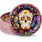 FillTouch 100 Pcs Dia De Los Muertos Sugar Skull Paper Plates 7 Inch Disposable Cake Dessert Dinner Plates for Halloween Day of The Dead Fiesta Party Decorations Supplies (Black)