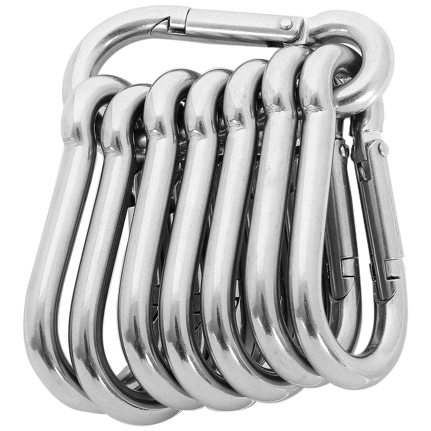 FWEEK 8 Pack M8 Carabiner Clip Heavy Duty Snap Hooks 304 Stainless Steel Gourd Shape Spring Snap Keyring Keychain Clips for Swing Outdoor Activity Camping Fishing Hiking Traveling1