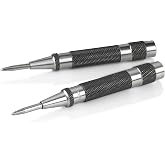 Heavy Duty Automatic Center Punch with Hardened Steel - Pack of 2 Premium Universal Metal Hand Tool for Machinists and Carpenters Spring Loaded with Adjustable Knurled Cap and Hard-Shell Carry Case