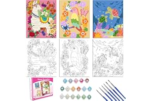 VOLMOP 3 Pack Paint by Numbers Kit for Kids 8-12, 10*8" Framed Canvas With 17 Acrylic Paint Pots and 6 Brushes, Color by Number Crafts Art Supplies