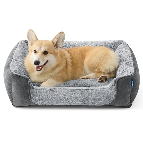 Bedsure Dog Bed Medium Washable - 76x61x18cm Orthopedic Dog Sofa Beds with Non-Slip Bottom, Removable Washable Cover, Soft Large Cat Bed, Rectangle Pet Beds for Dogs, Grey