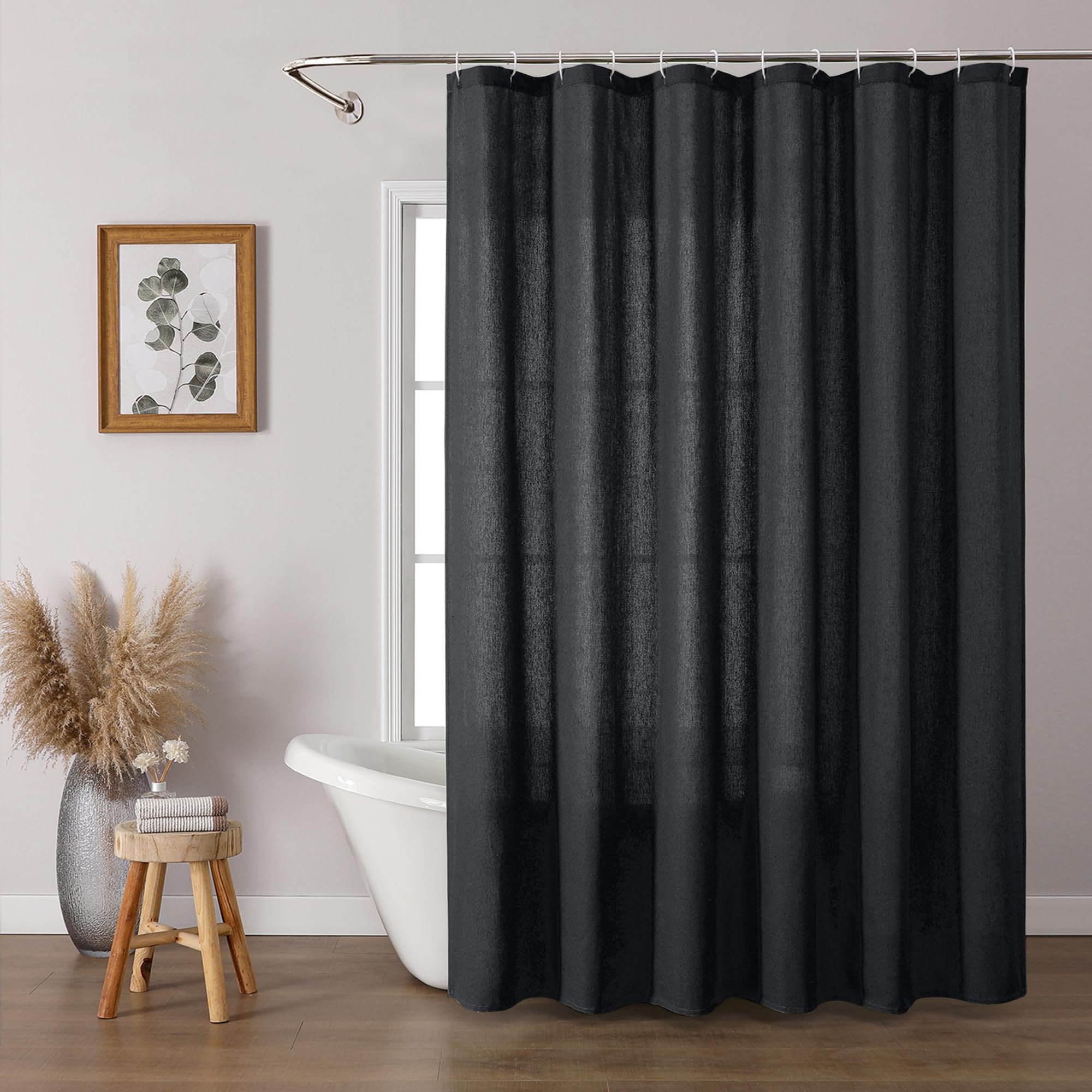 Photo 1 of OWENIE Colin Black Shower Curtain 78 Inch, Soft Boho Cotton Cloth Linen Texture Fabric Bathroom Shower Curtain with 12 Hooks, Hotel Spa Luxury, Machine Washable, Linen, 72x78 Inch