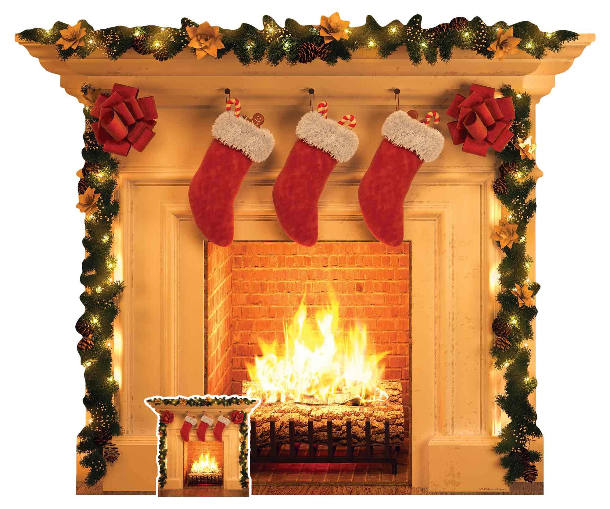 Star Cutouts SC1458 Fireplace Festive 1 Dimensional Cardboard Cutout Display Perfect Christmas Decoration for Santa Scenes Including Shop Windows, Office Parties and The Home Height 101cm, Multicolour