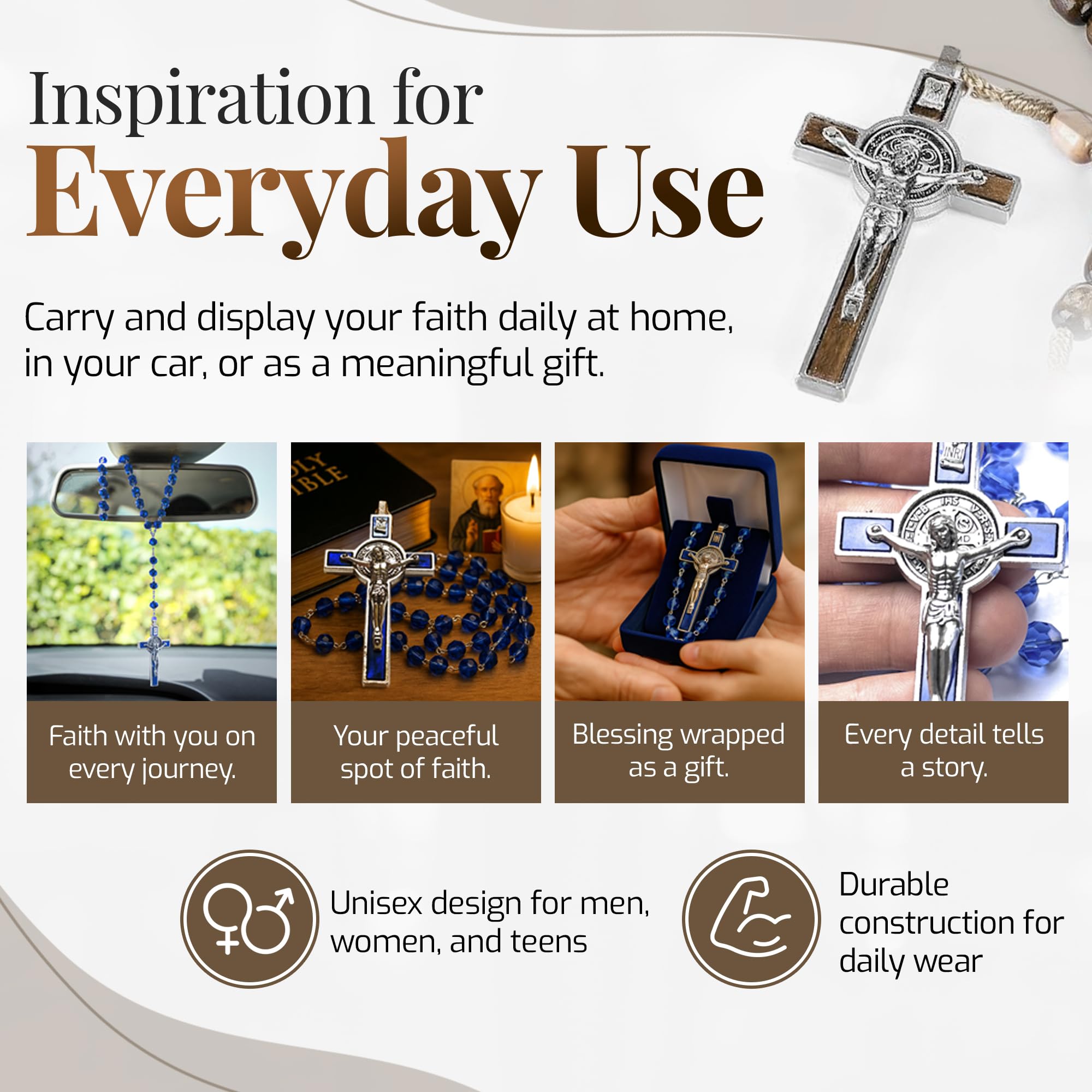 Italian Rosary with Pope Leo XIV Apostolic Blessing – Large Beads Catholic Necklace for Car Mirror, First Communion, Religious Keepsake Gift