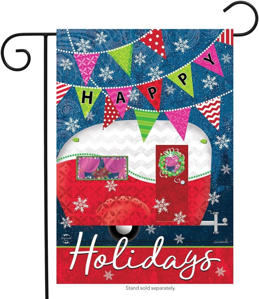 Briarwood Lane Happy Holidays Camper Primitive Garden Flag Christmas Festive 12.5" x 18"
