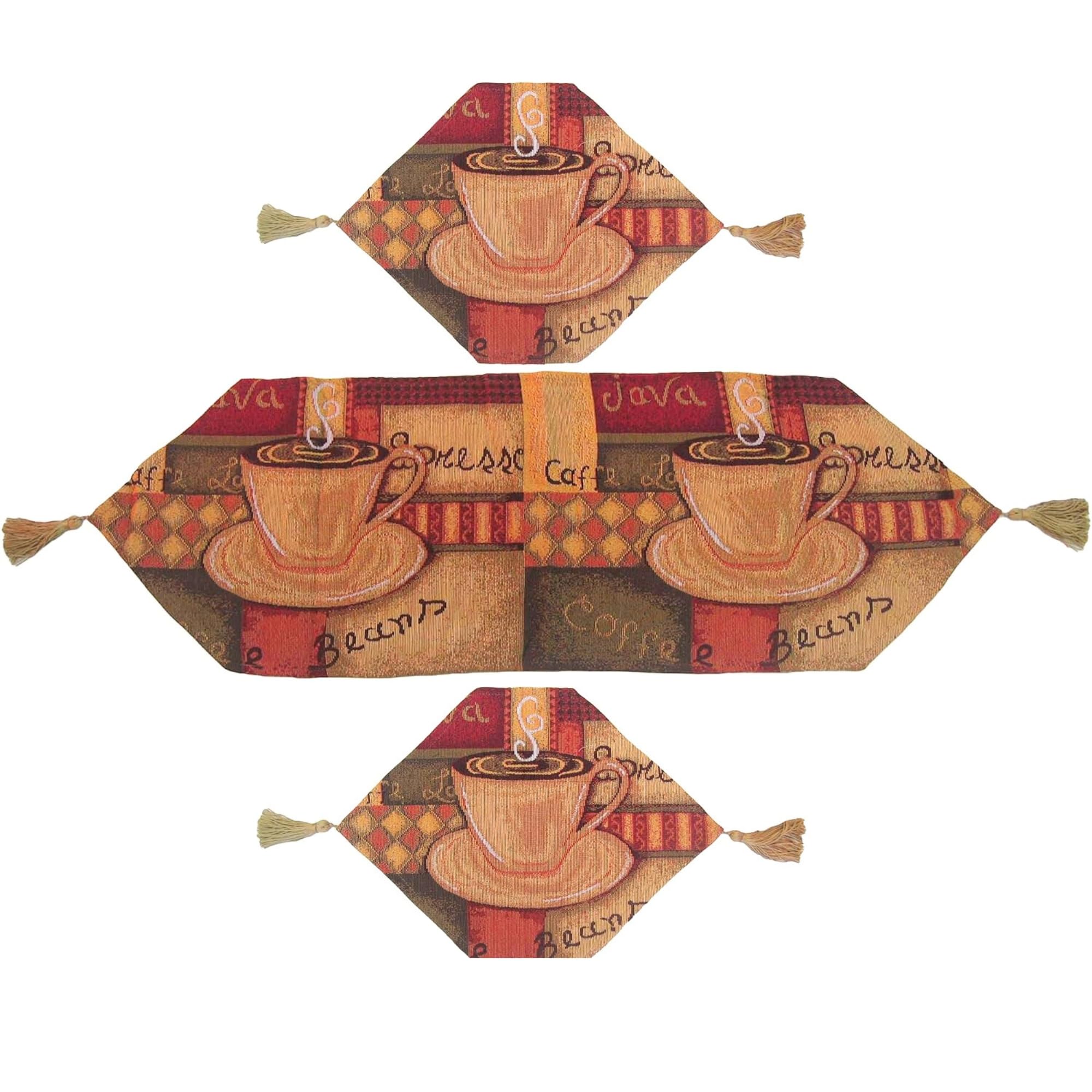 DaDa Bedding TR-9912 3-Piece Smell of Coffee Woven Table Runner, Floral