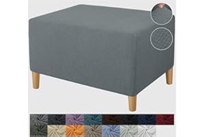 JIVINER Ottoman Cover Rectangle Stretch Ottoman Slipcovers for Folding Storage Footstool Soft Footrest Furniture Protector with Elastic Bottom (Large, Light Gray)