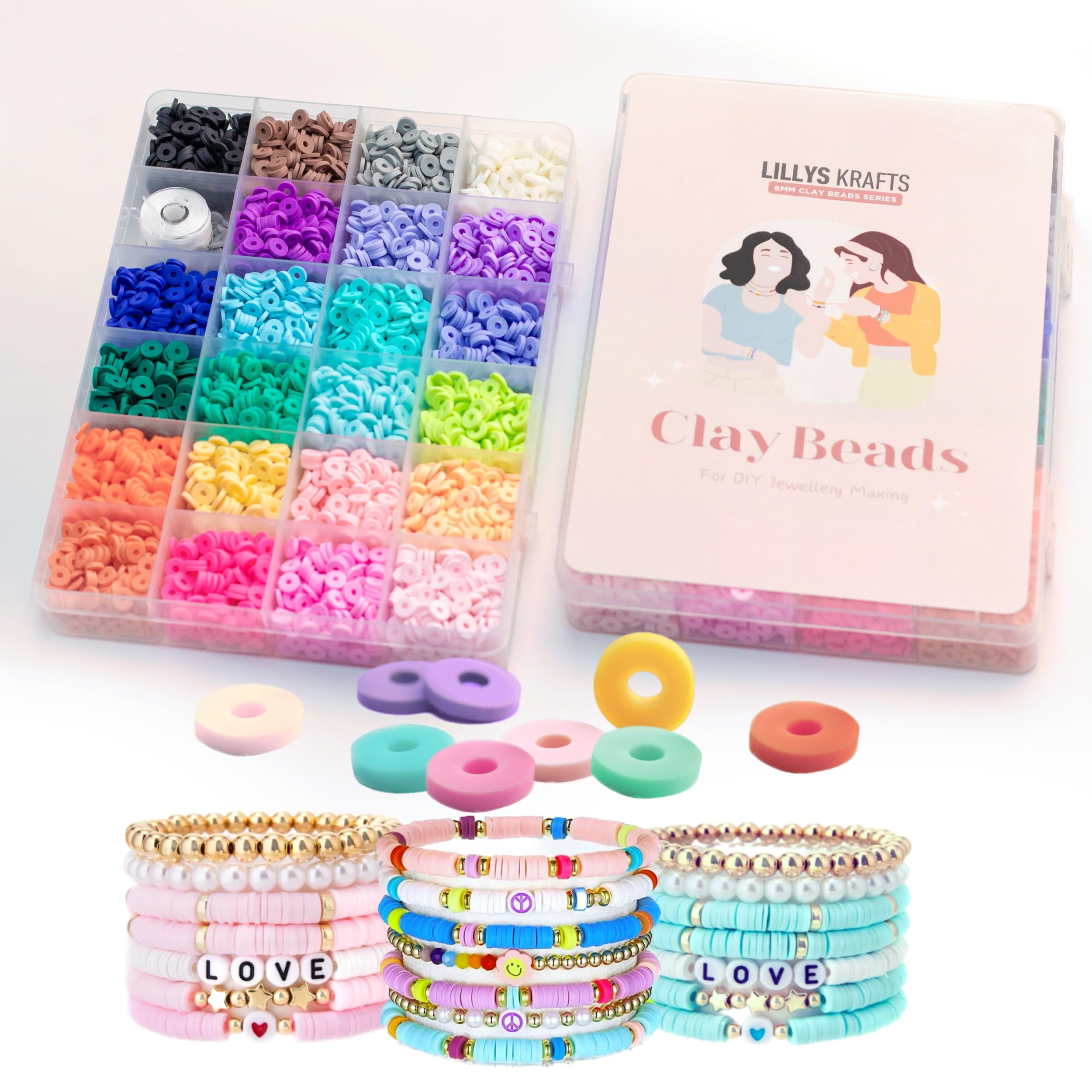 Premium Clay Beads, 6000 Pcs Unicorn Theme Beads with Elastic String, Multi Colors Friendship Bracelet Making Kit, 6mm Bead Assortments for Jewellery Making Kits