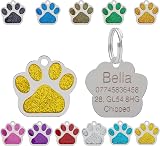 LARRYROO Personalised Engraved Pet Tag Paw Shape Glitter 27mm Yellow view 1