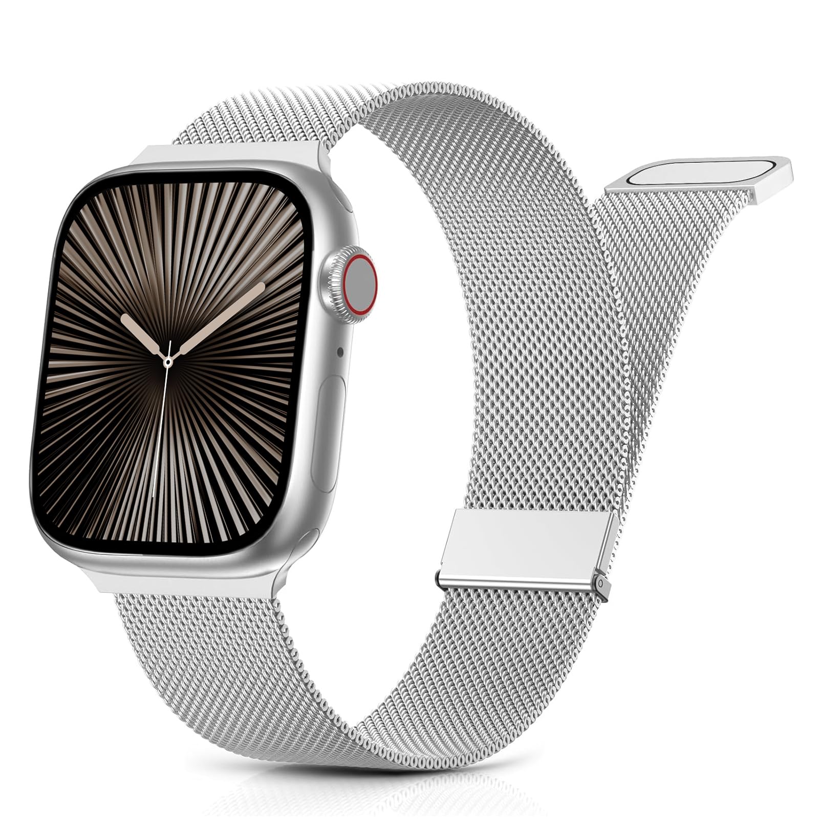 Tuocal Metal Upgraded Strap Compatible with Apple Watch Strap 42mm(Series 3/2/1) 44mm 45mm 46mm, Mesh Dual Magnetic Stainless Steel Replacement Women Men Straps for iWatch Series 10 9 8 7 6 5 4 3 2 1