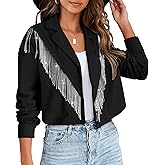 Nlife Women Crop Fringe Corduroy Shacket Sparkly Western Jacket Shirt Tassel Nashville Concert Cowgirl Festival Outfits