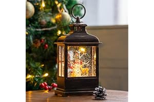 CLOUD SAKURA 10.5" Christmas Snow Globe Lantern, Music Box, Spinning Snowflake Glitter Water Lamp, USB and Battery Powered Decoration (Snowman and Elk)