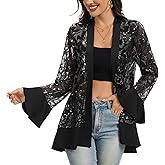 Anna-Kaci Women's Sequin Lace Mesh Cardigan Jacket with Open Front Trim for Party, Holiday, and Evening Wear