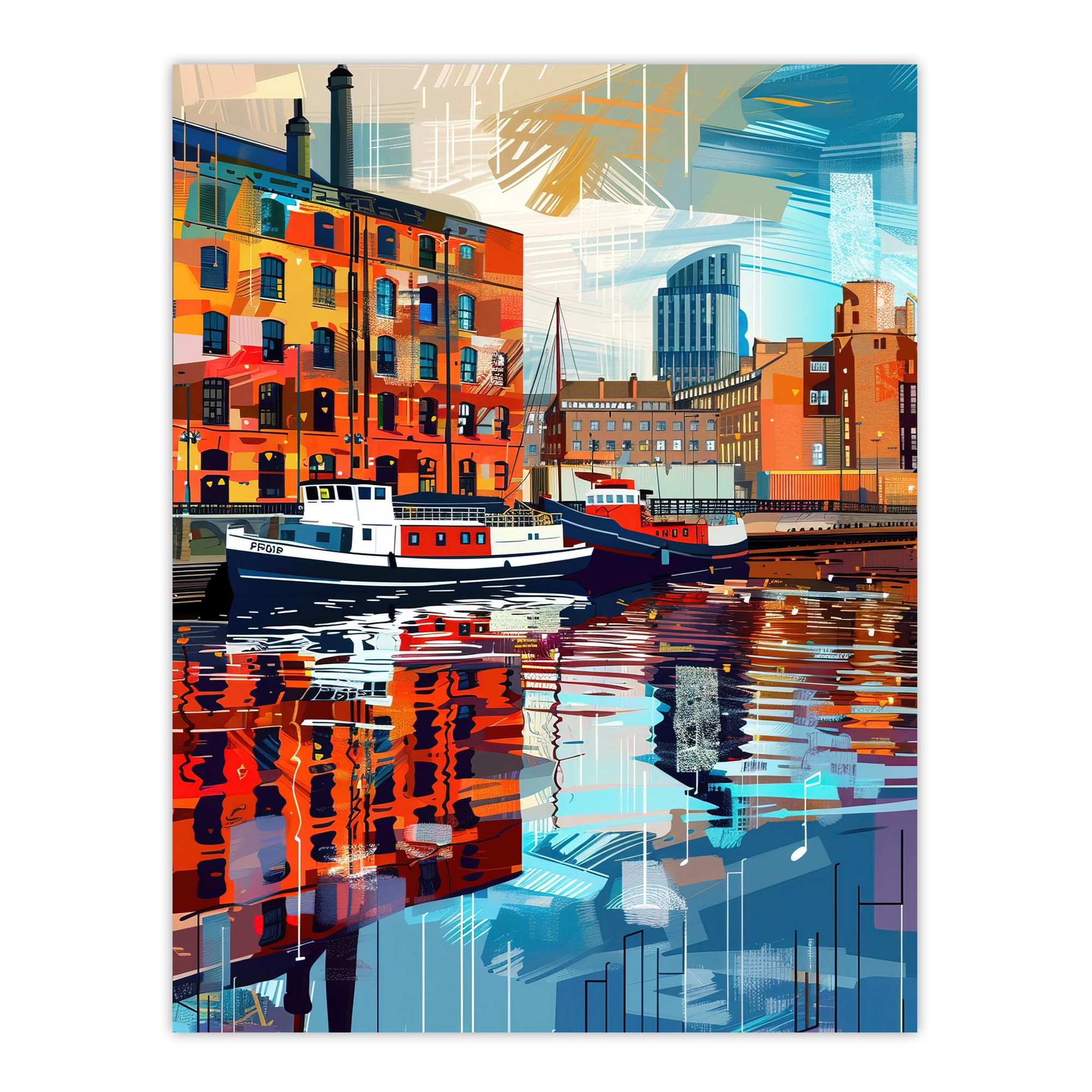 Artery8 Port of Liverpool Colourful Artwork Cityscape Living Room Extra Large XL Wall Art Poster Print