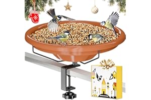 iBorn Bird Bath,Deck Mounted Bird Baths 12inch,Birdbath for Outside with Clamp 3.2inch,BPA-Free Bowl,Chew-Proof,Fully Detachable Design,Easy Clean & Refill,Terracotta,1 Pack（Not Include Fountain）