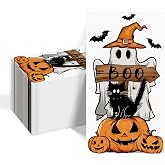100 Pcs Halloween Ghost Paper Guest Napkins | Vintage Ghost Cat Pumpkin Bat Disposable Napkins Dinner Hand Towel for Bathroom Trick or Treat Party Table Supplies