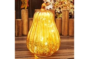 Osfvn Mercury Glass Pumpkins Light Timer Operated 8 inches Table Centerpiece Fall Autumn Decorations Halloween Thanksgiving Pumpkin Decor