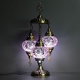 Asylove Turkish Lamp, 3 Globe Turkish Mosaic Table Lamp, Living Room and Office Decoration Lighting 5 inc Globe Total Dimesions 12 x 12 x 24 inch (Purple)