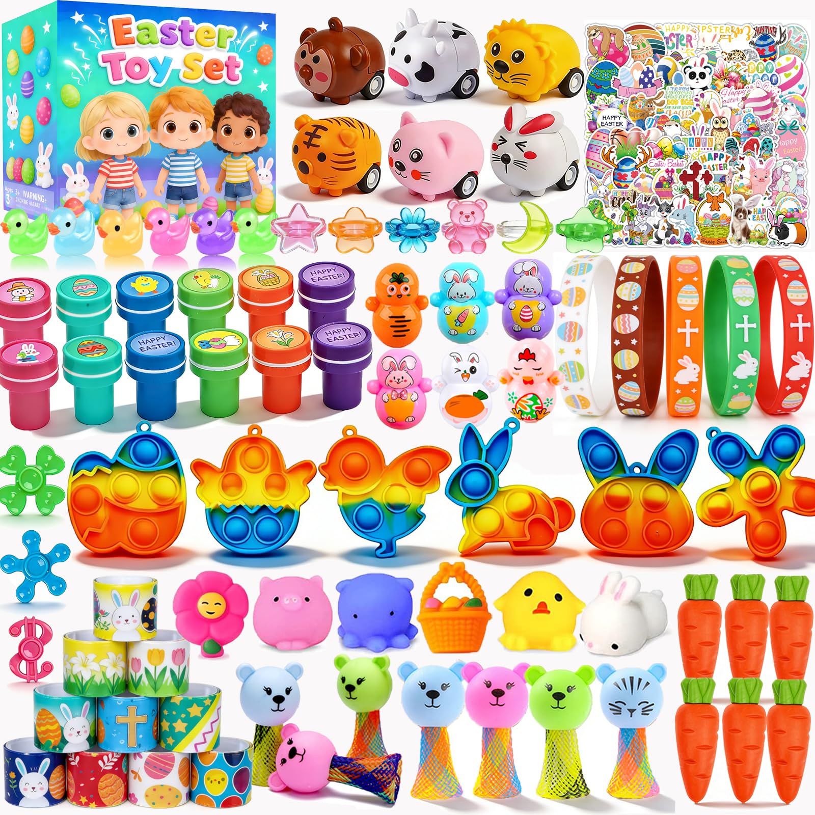 132 Pcs Easter Egg Fillers for Kids Boys Girls,Easter Basket Stuffers,Easter Party Favors Assorted Toys,Easter Eggs Hunt Gifts for Toddlers Teens Goodie Bag Stuffers Filling Treats Classroom Prizes