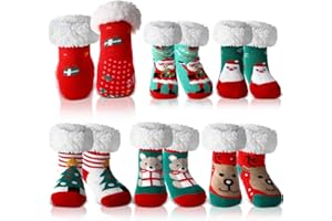 Funnysoft 6 Pairs Kids Christmas Slipper Socks with Grip Toddler Fuzzy Fluffy Warm Socks for Boys Girls Christmas Winter Gift