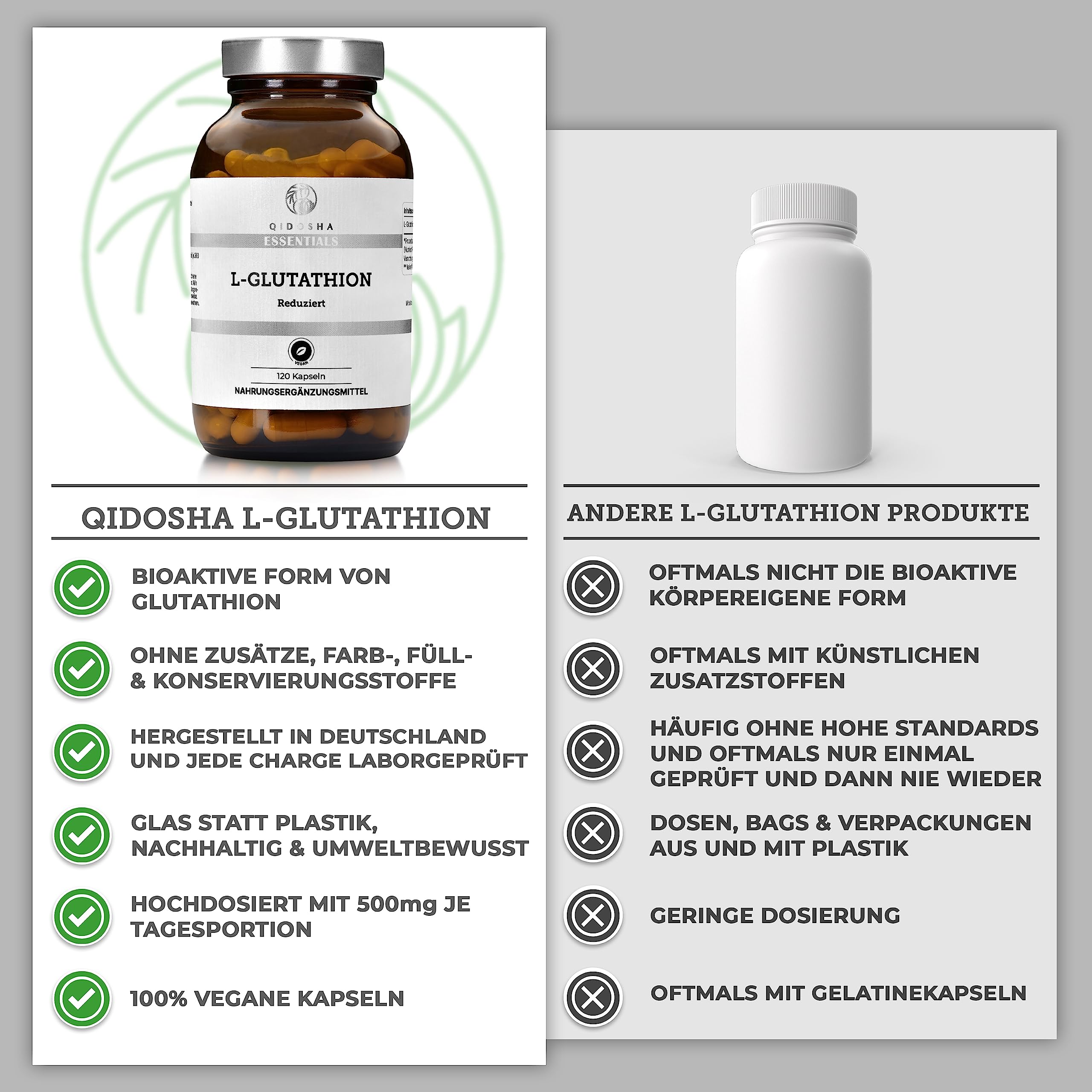 Mua QIDOSHA® L Glutathion reduziert 500mg je Kapsel, TESTSIEGER 01/2024*, 120 Stk im Apothekerglas, L-Glutathion Kapseln hochdosiert, natürlich aus Fermentation trên Amazon Đức chính hãng 2026