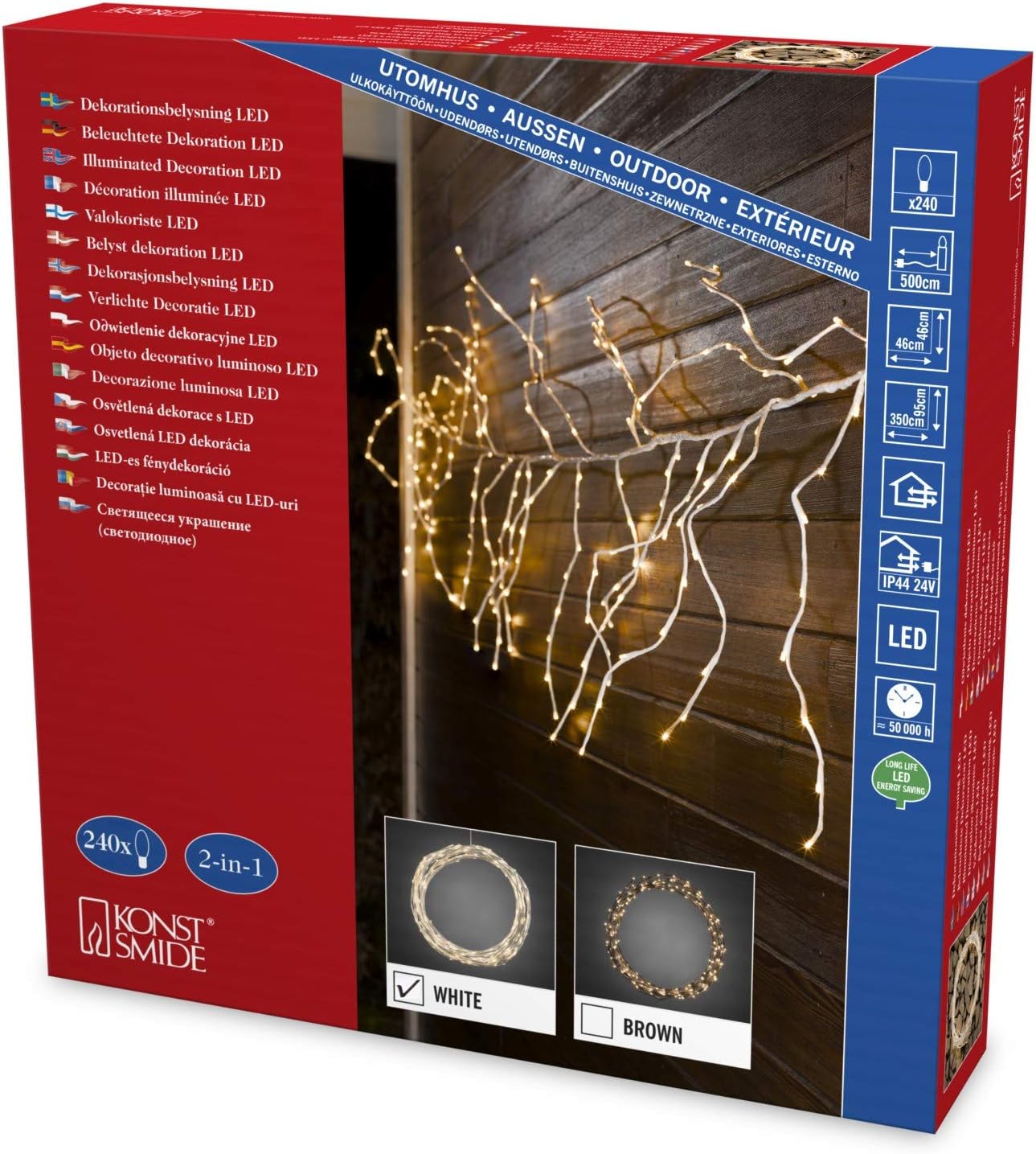 Konstsmide Christmas Decoration Fairy Light String/Flexible Garland with 240 Warm White Diodes/White Cable