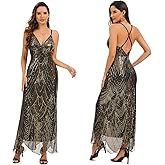 Women's V Neck Spaghetti Straps Sequin Sparkly Glitter Irregular Hem Prom Dress Backless Maxi Evening Gowns