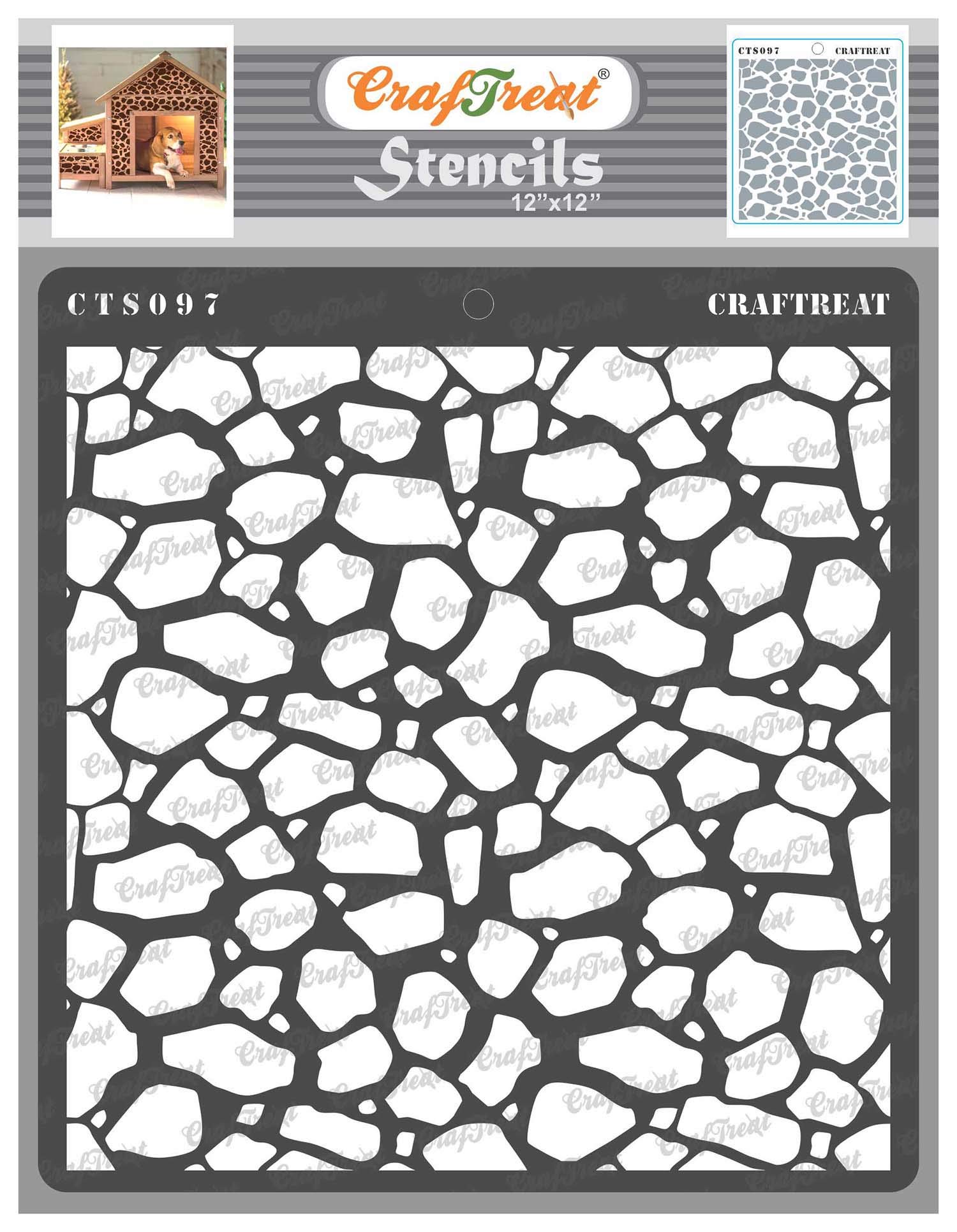 CrafTreat Stone Stencils for Painting on Wood, Canvas, Paper, Fabric, Floor, Wall and Tile - Stone Background Stencil - 12x12 Inches - Reusable DIY Art and Craft Stencils for Background
