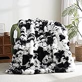 Cow Print Heating Throw Blankets Luxurious Western Soft Bubble Faux Rabbit Fur 8 Heat Settings Overheat Protection Quick Heating Electric Heated Blanket 50"x60"(Black)