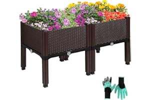 Emalie Elevated Planters Raised Garden Beds Plastic, Vegetables Plant Raised Bed Kits, Herbs Flowers Growing Box Container wi