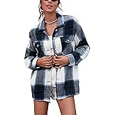 Uaneo Womens Plaid Shacket Button Down Wool Blend Fall Flannel Shirt Jacket