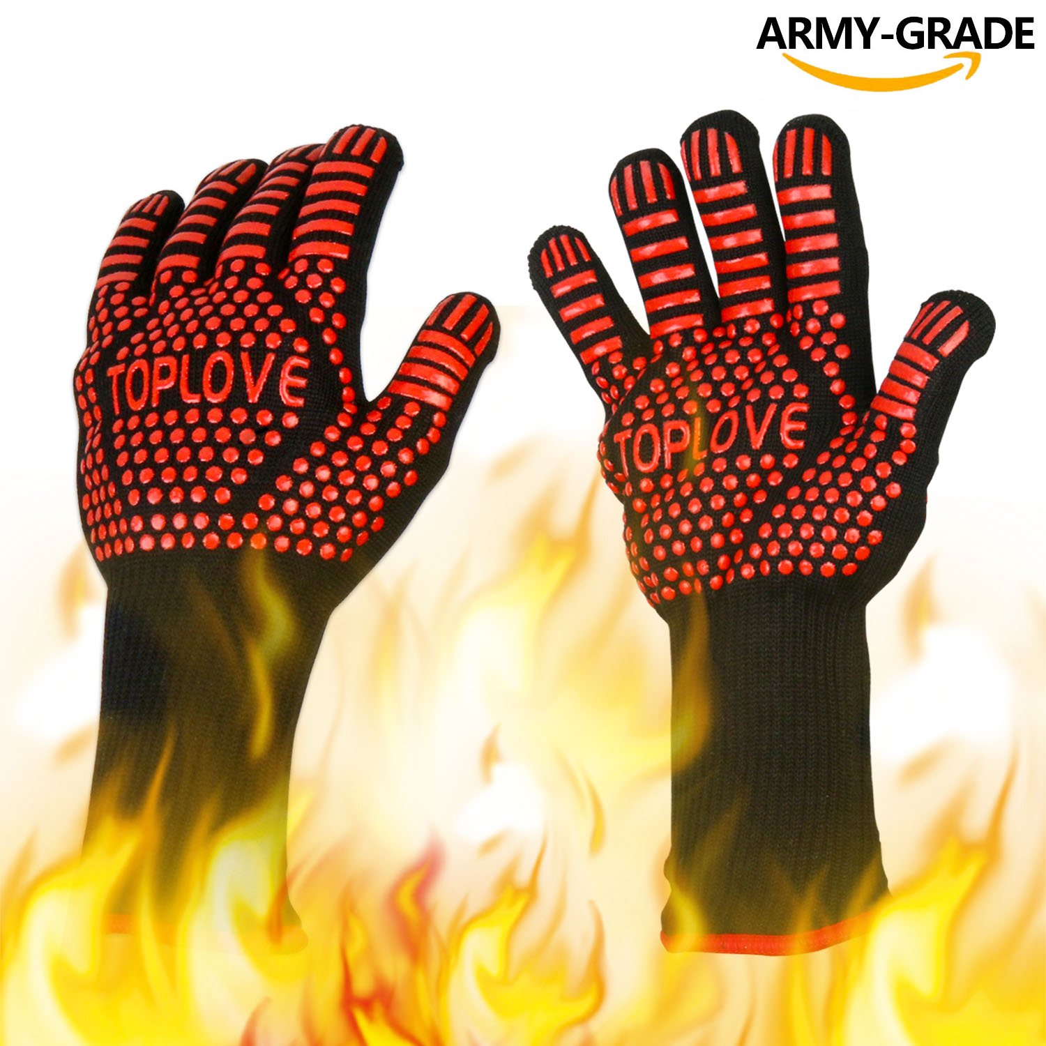 BBQ Cooking Gloves Heat-insulated Grill Glove - Kitchen Potholders Protective Oven Mitt, 932℉ Extreme Heat Resistant Grilling Glove for Baking - Heatproof Adiabatic Silicone Glove, 1 Pair (Red)