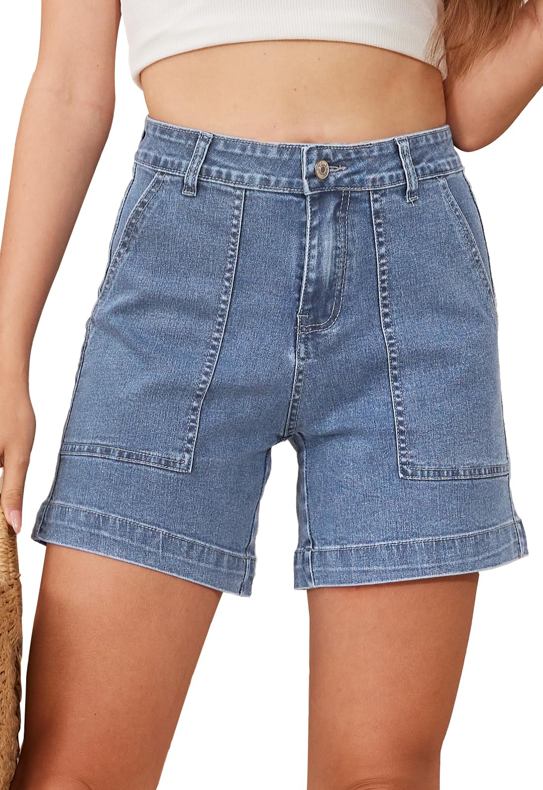 Photo 1 of Metietila Women's Casual High Waisted Denim Shorts with Pockets Stretch Jean Shorts Small