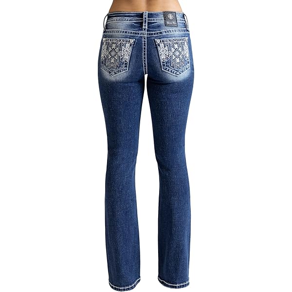Miss Me Women's Aztec Embroidered Diamond Mid-Rise Bootcut
