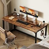 Devoko Desk 140 cm Industrial Style Black Metal Frame Brown Wood Desk view 2