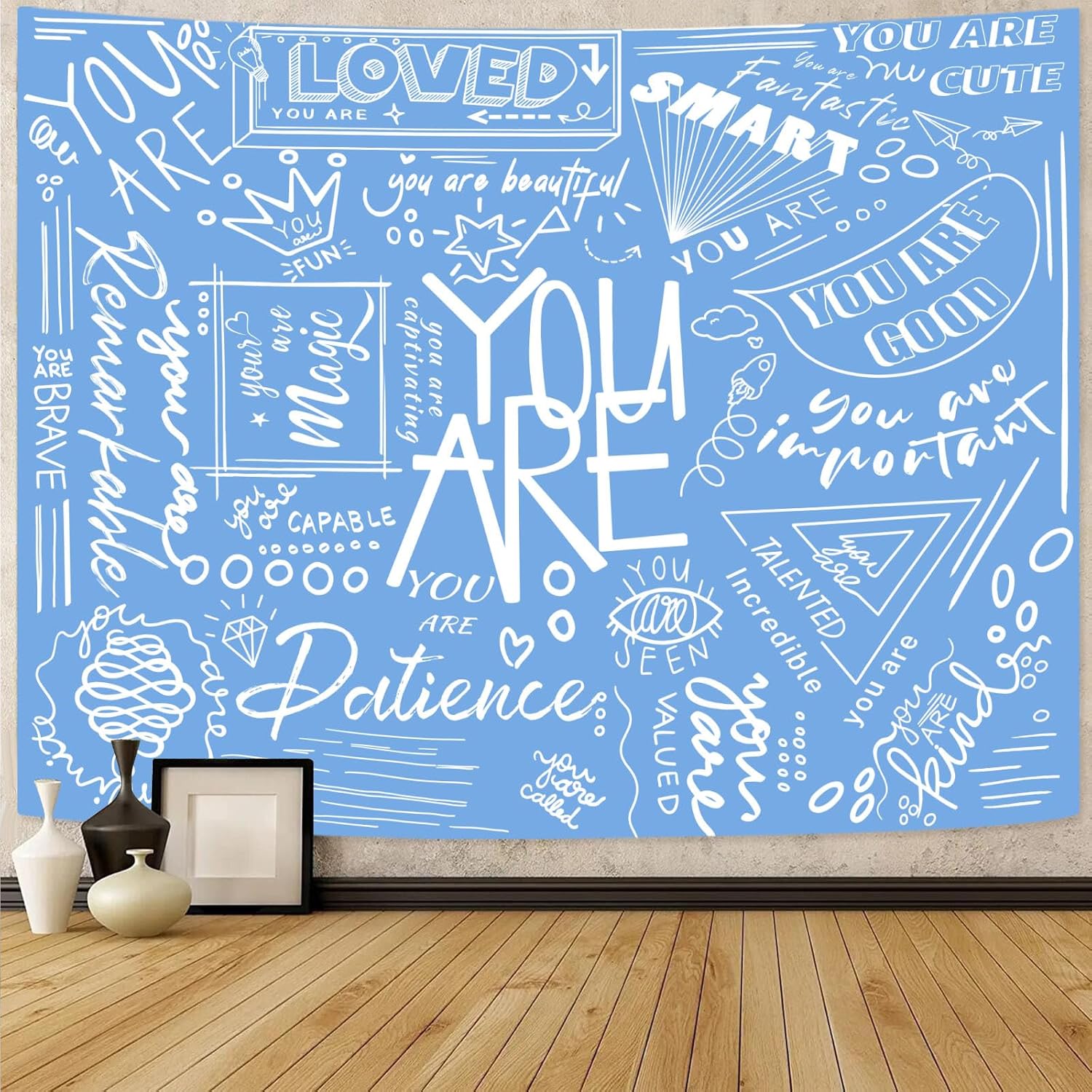 Tapestries - Fungarth Quote You Are Tapestry Blue Classroom Kids Tapestries Wall Hanging Inspirational Positive Saying Aesthetic Tapestry for Bedroom Living Room Dorm (44.00