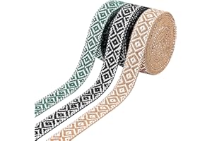 WADORN 15 Yards 7/8 Inch Jacquard Ribbon Trim, 3 Colors Boho Embroidered Lace Trim Vintage Geometric Woven Ribbon Fabric Bias Tape DIY Clothing Straw Hat Bag Sewing Craft Accessories Christmas Decor
