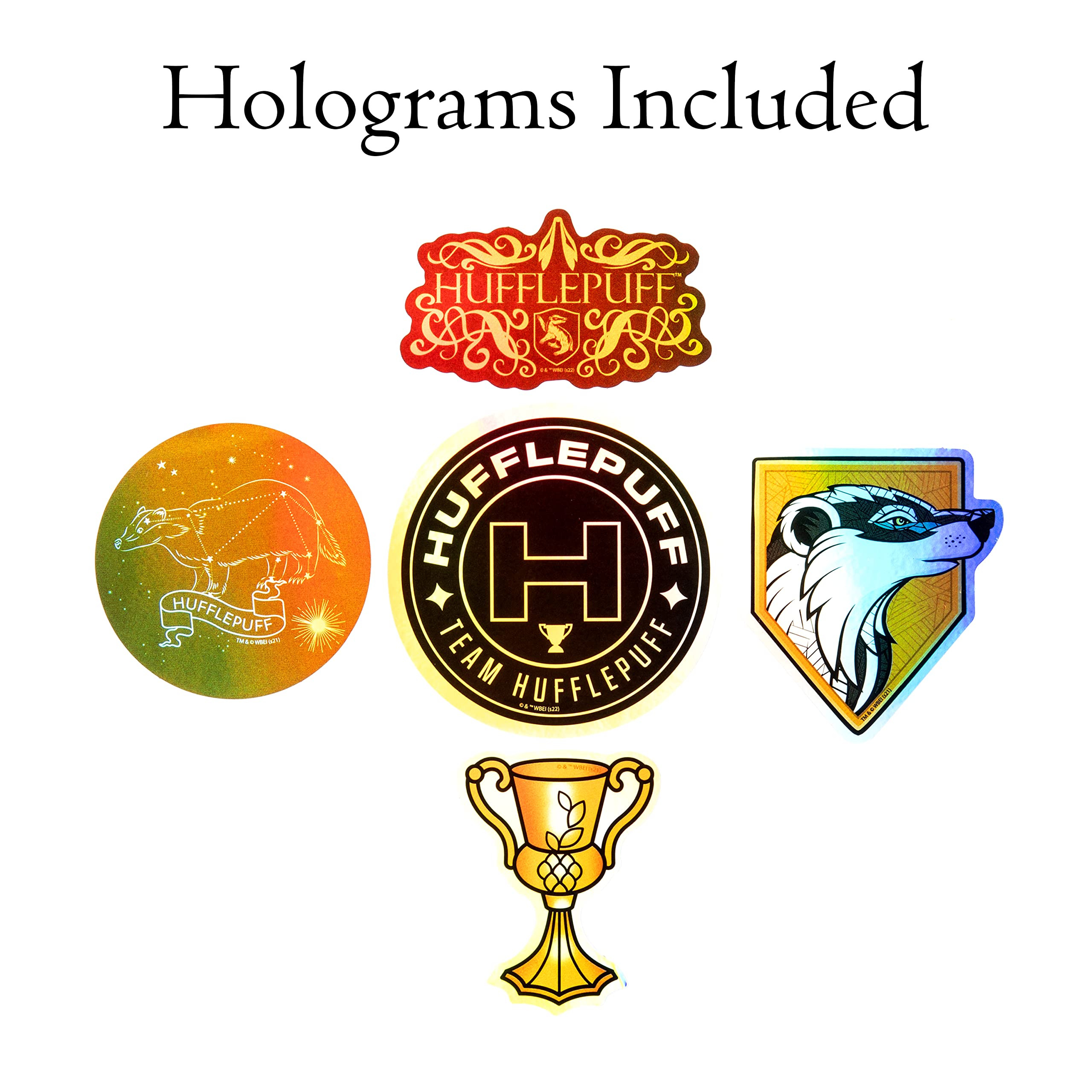 Harry Potter Hufflepuff Hogwarts House Vinyl Sticker Decal Pack, 60-Count, 5 Hologram Stickers, Waterproof, UV & Scratch-Resistant, Decals for Laptops, Water Bottles, Notes & More, Officially Licensed