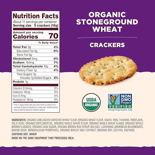 BACK TO NATURE ORGANIC STONEGROUND WHEAT CRACKERS – DAIRY FREE, NON-GMO, MADE WITH WHOLE GRAINS & FLAX SEED, DELICIOUS & QUALITY SNACKS, 6 OUNCE​