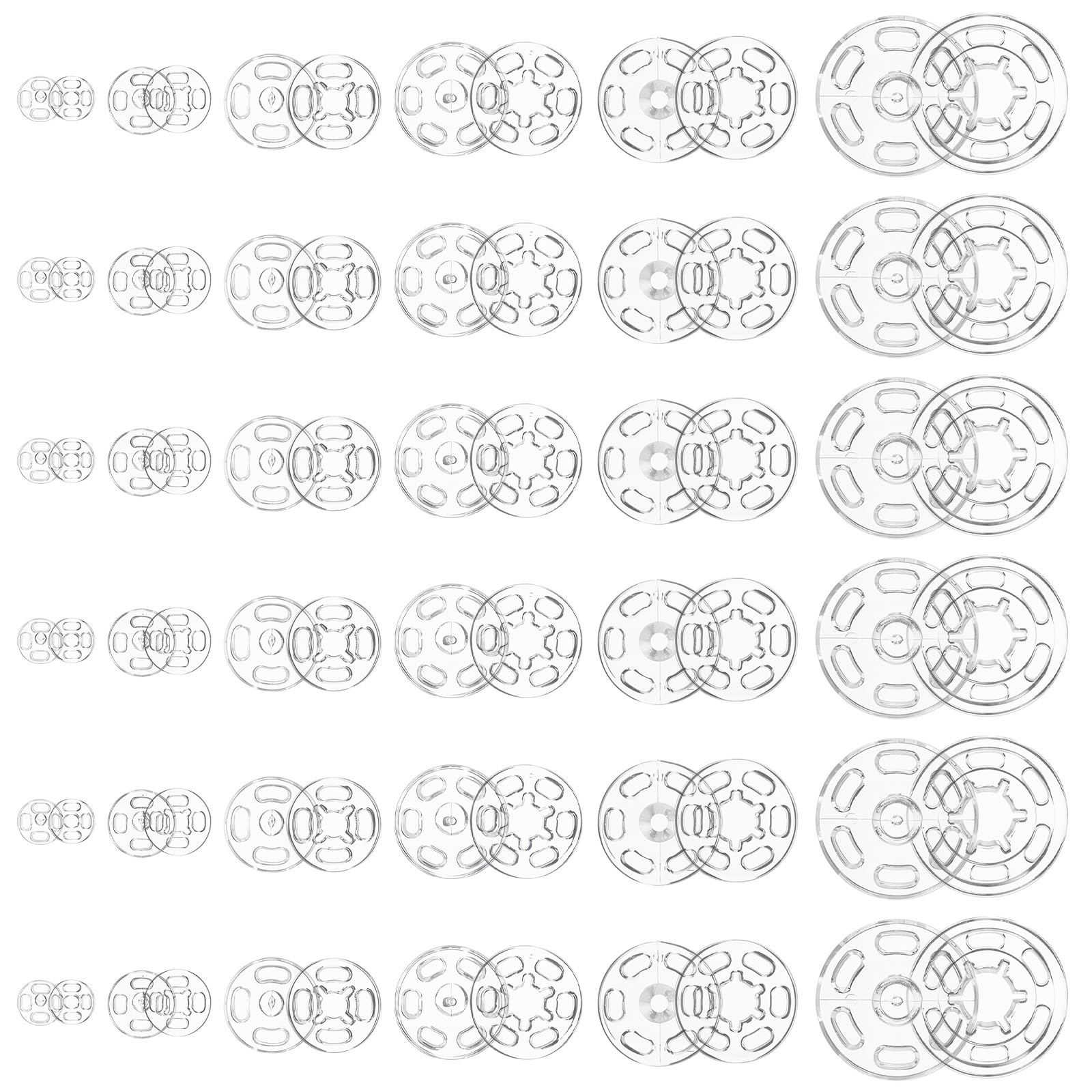 Photo 1 of 120 Sets Sew On Snaps for Clothing Plastic Sew On Snap Buttons Invisible Buttons Fasteners Round Clear Button Small Snaps for Clothing Shirt Pant DIY Crafts (7.5mm/10mm/12.5mm/15mm/18mm/21mm)