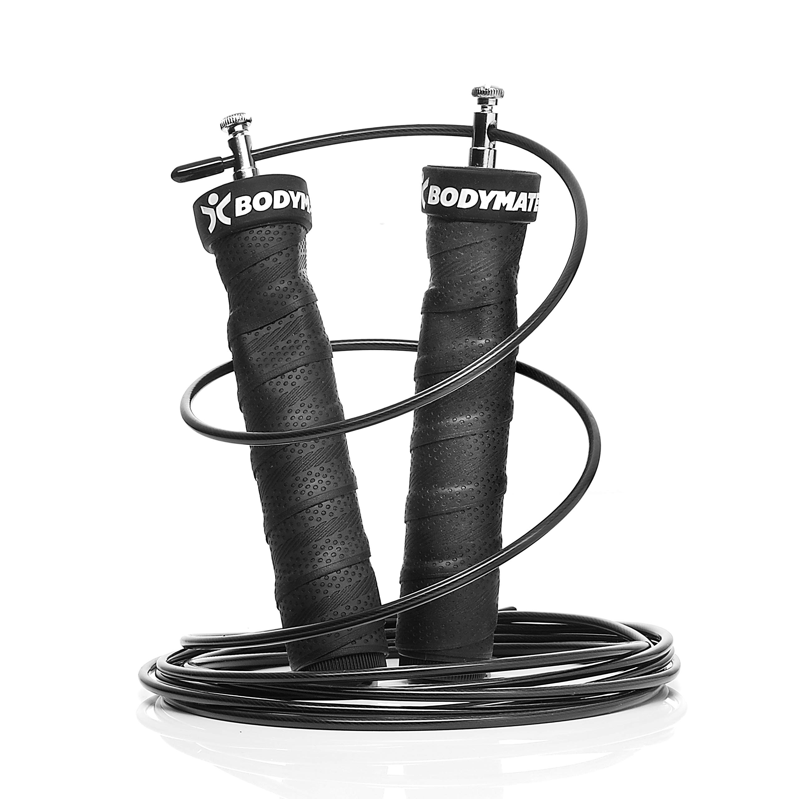 BODYMATE Premium Skipping Rope with non-slip handles - Includes 2 adjustable steel ropes - For Crossfit, Boxing, MMA, Functional, Core, Sports Training and more