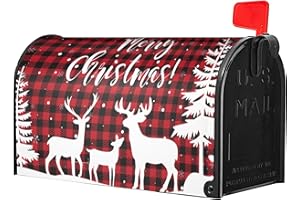 IDENTIY Christmas Elks at Buffalo Plaid Mailbox Covers Magnetic Standard Size, Merry Christmas Magnetic Mailbox Covers 18"x21" for Holiday Outside Yard Decor