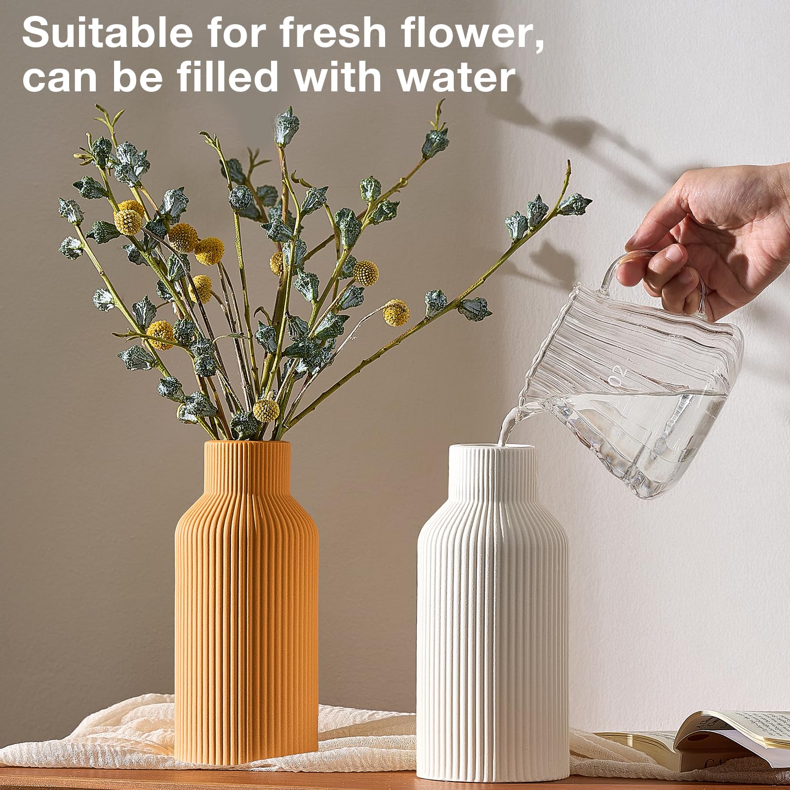 Mfacoy White Ceramic Flower Vase, Minimalist Decor, Modern Home Decorative Vase, Small Pampas Grass Vases For Kitchen, Bedroom, Office, Living Room, Bathroom, Shelf Centerpiece Table Decorations(8 in) - Image 2