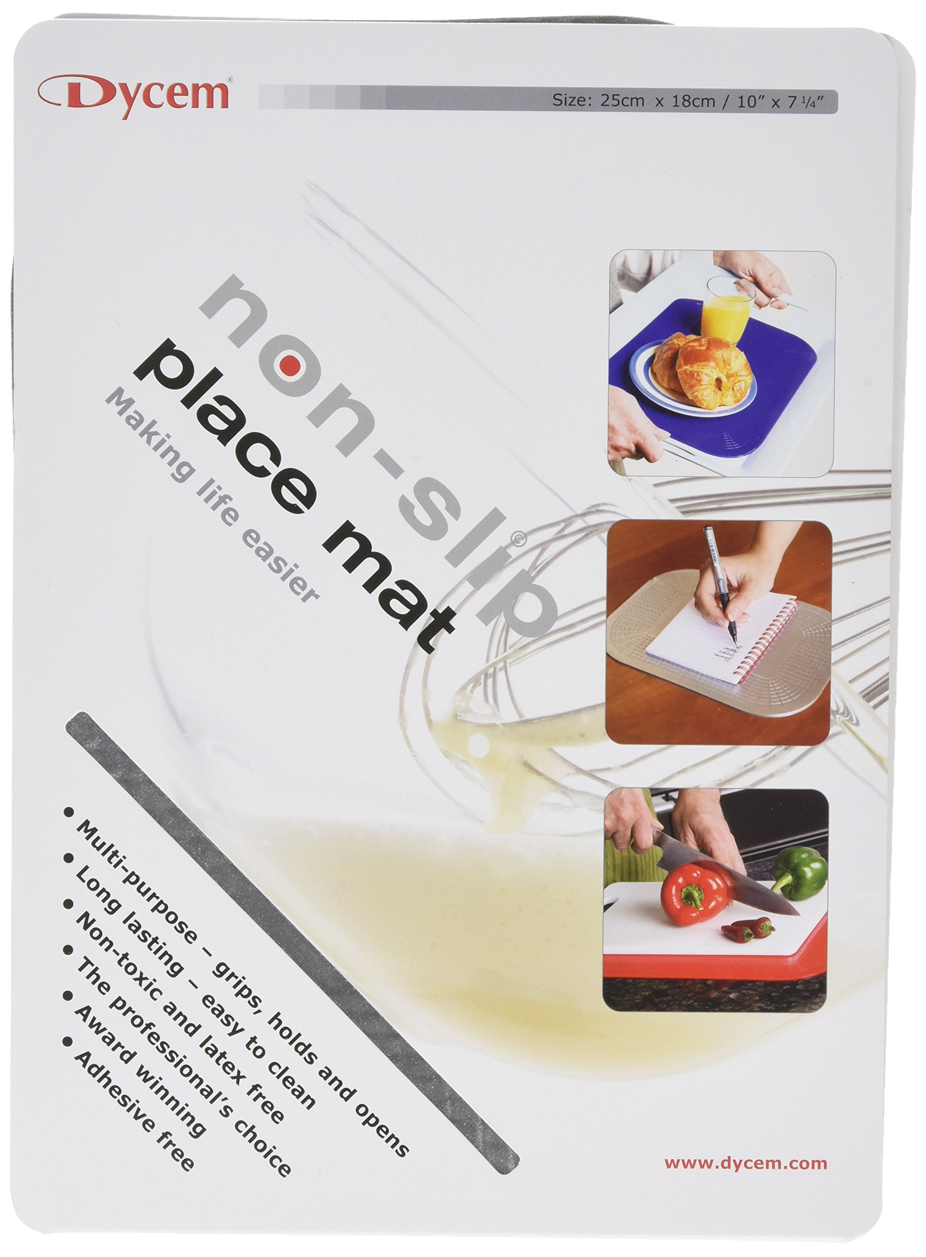 DYCEM Non Slip Pad, Rectangular 25 X 18 cm, Silver, Precut Adhering Pad, Grip Assistance, Non-Toxic, Prevents Objects From Sliding or Rolling, Ideal for Cups, Plates, & Eating Utensils