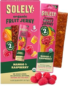 SOLELY - Organic Mango Raspberry Fruit Jerky - 5 Individually Wrapped Fruit Strips - Fruit Leather - Healthy Snacks for Adult