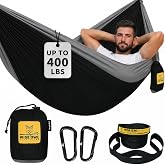 Wise Owl Outfitters Hammock for Camping Single Hammocks Gear for The Outdoors Backpacking Survival or Travel - Portable Lightweight Parachute Nylon SO Black &amp; Grey