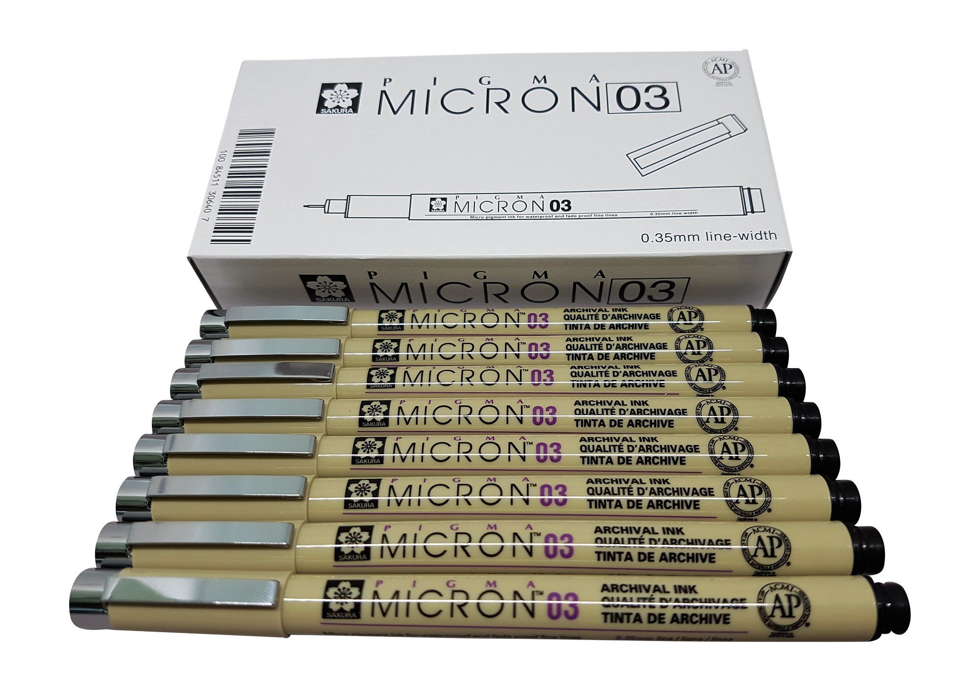 Sakura Pigma Micron 03 Black Ink Felt Tip Pens - Archival Pigment Ink, 8 Pack for Artist, Zentangle & Technical Drawing
