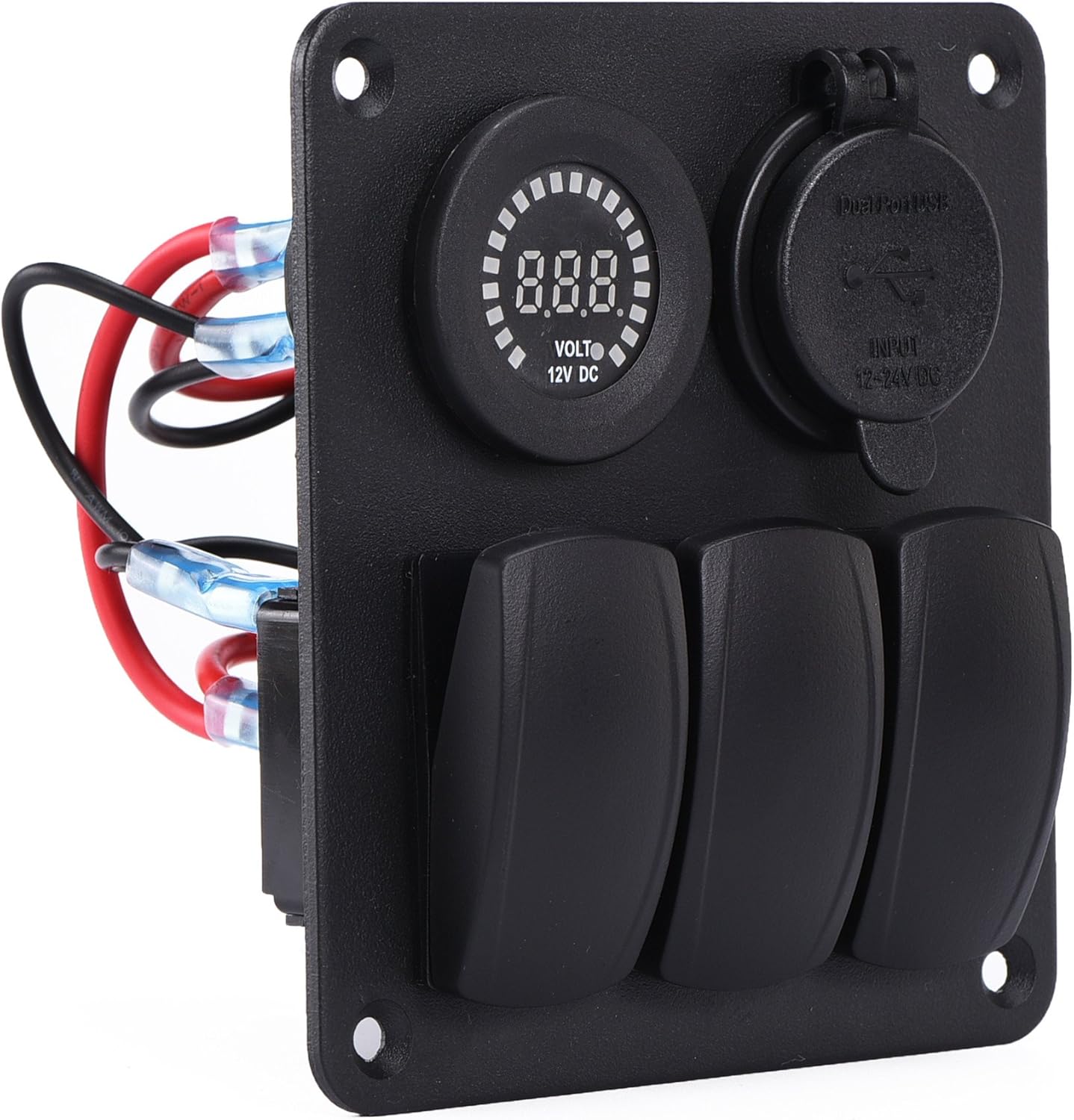 MKING Waterproof 3 Gang Car Marine Boat Rocker Switch Panel with Fuse Dual USB + Power Socket Digital Voltmeter Overload Protection for RV Car Boat (3 Gang)… (B-3GANG-BLUE) : Sports & Outdoors