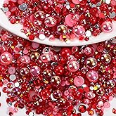 Red Flatback Pearls and Rhinestones, Flatback Pearl Resin Rhinestone for Bedazzling, Red Half Pearl Rhinestones for Crafting Nails Face Eyes Makeup Tumblers Bottles Crafts